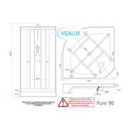 Vidalux Pure 900mm Shower Cabin - White - Technical drawing