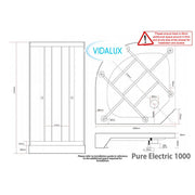 Vidalux Pure Electric 1000mm Shower Cabin Black - Gun Metal 9.5KW - Technical drawing