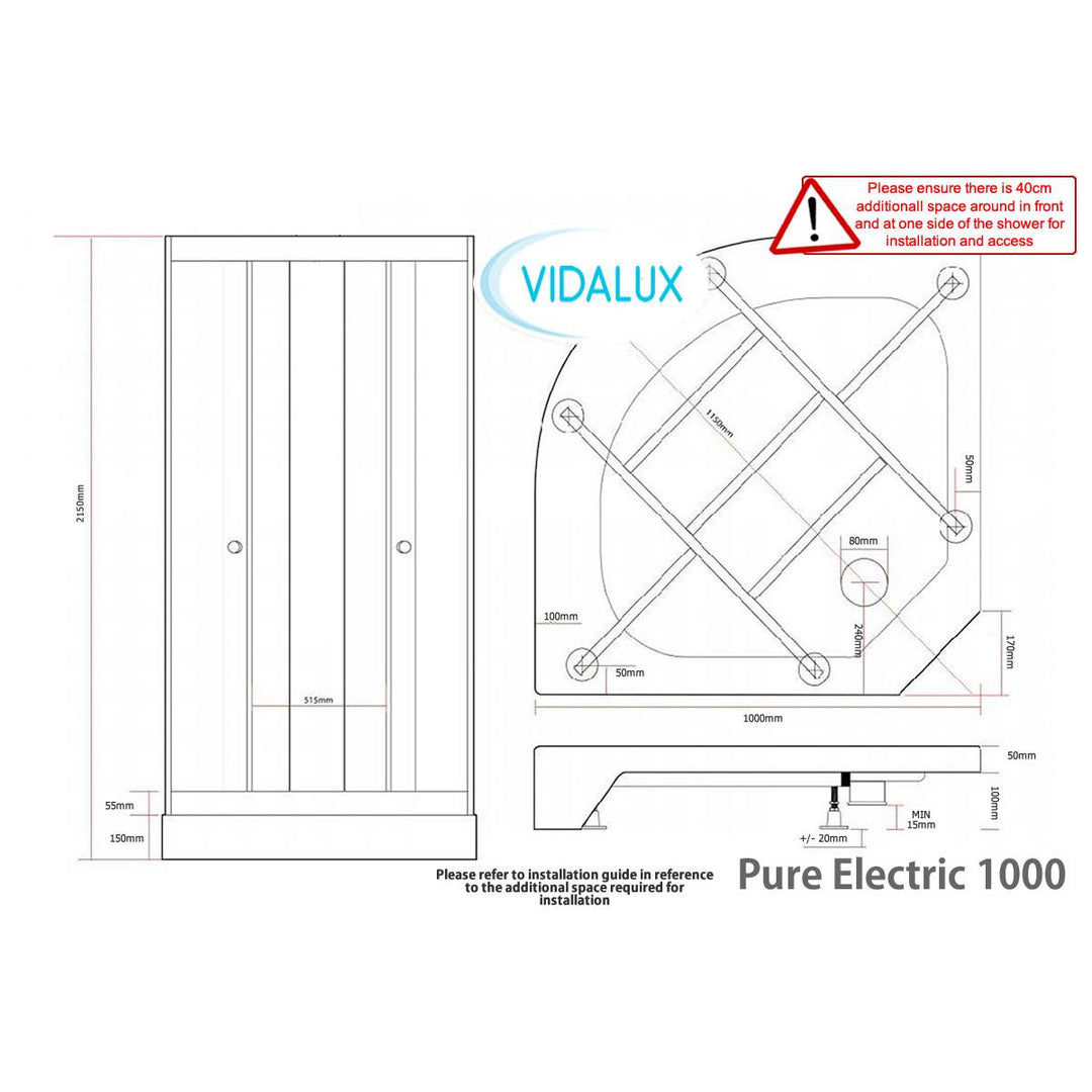 Vidalux Pure Electric 1000mm Shower Cabin Black - Standard 8.5KW