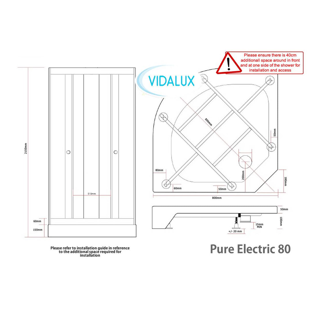 Vidalux Pure Electric 800mm Shower Cabin Black - Standard 9.5KW
