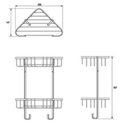 Croydex Stainless Steel Medium Two Tier Corner Basket - Technical drawing