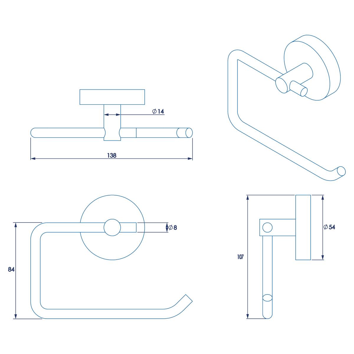 Croydex Pendle Toilet Roll Holder - Technical drawing
