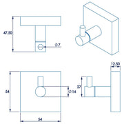 Croydex Chester Robe Hook - Technical drawing