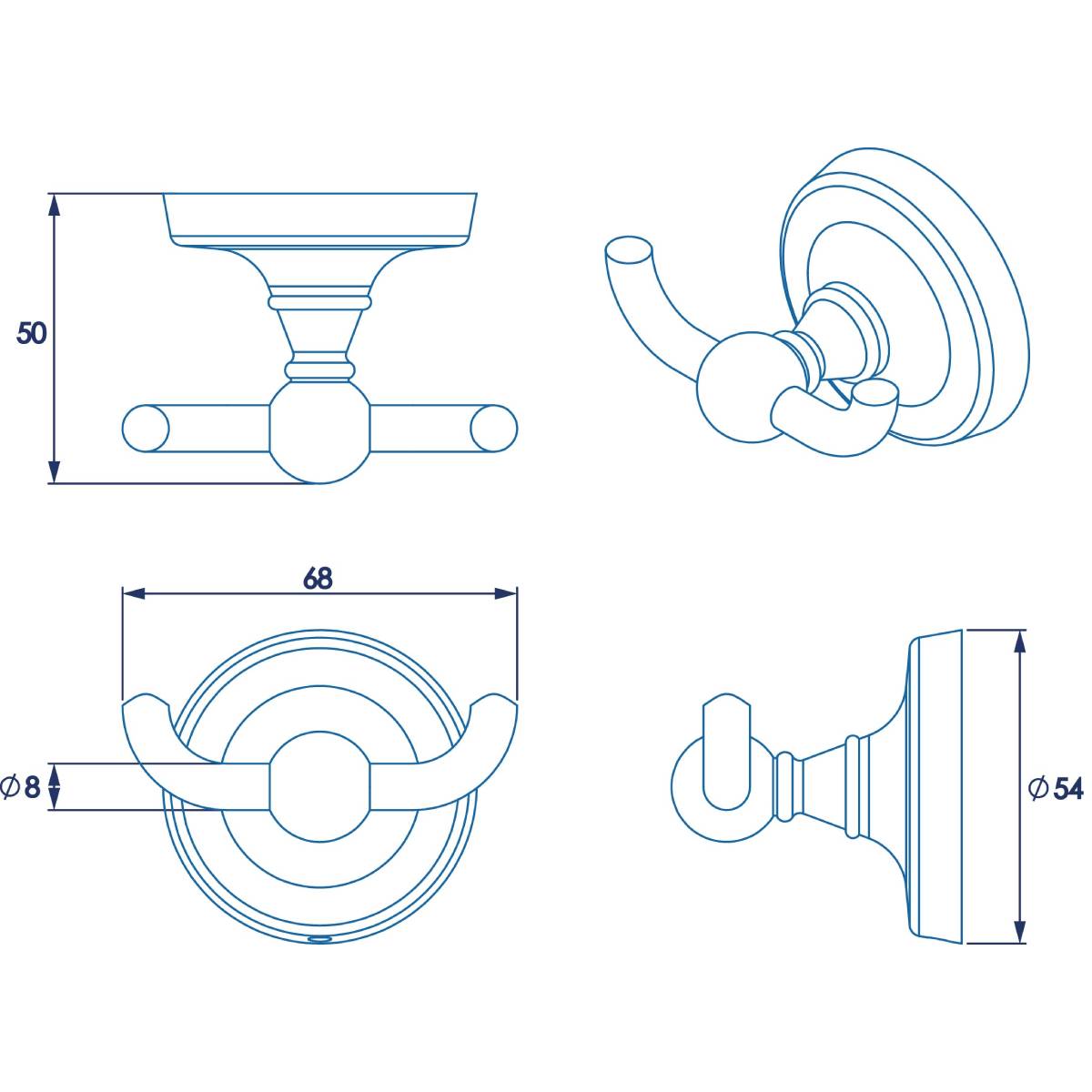 Croydex Worcester Double Robe Hook - Technical drawing