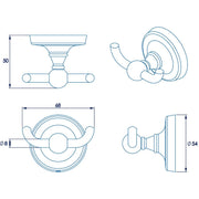 Croydex Worcester Double Robe Hook - Technical drawing