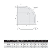 Elements 800mm Quadrant Slim Line Shower Tray - Technical drawing
