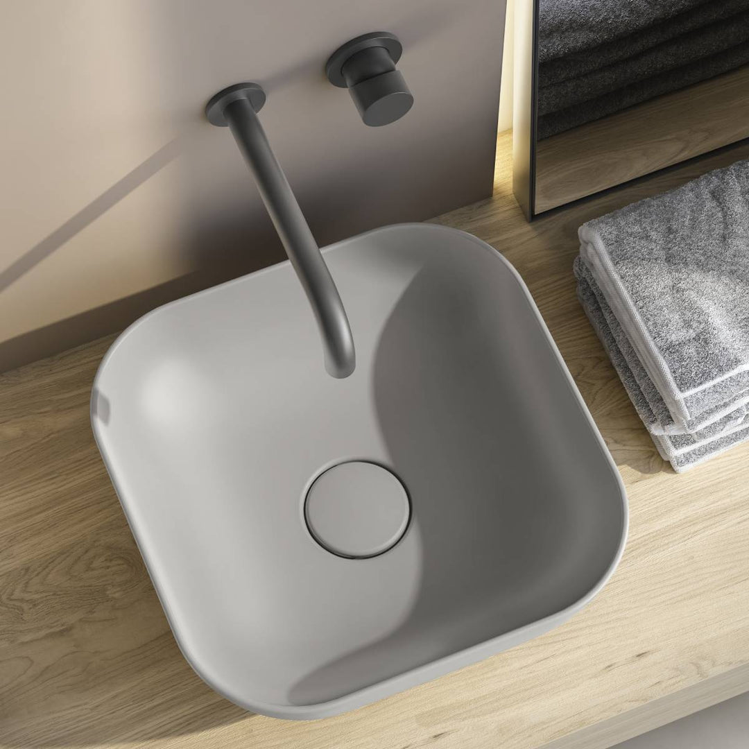Olympia Quadro 380mm Counter Top Basin & Click Clack Waste - Matt Grey