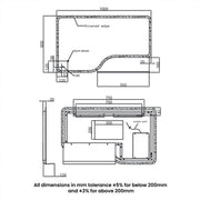 RAK Ornate 600mm x 1000mm LED Illuminated Bathroom Mirror with Demister - Matt Black - Technical drawing