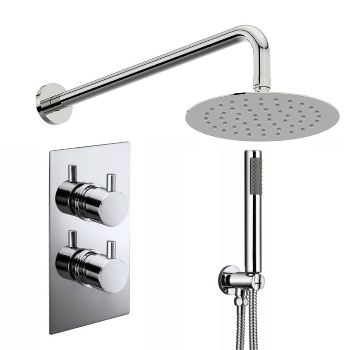 Round Twin Thermostatic Concealed Mixer Shower Kit with Wall Mounted 200mm Shower Head &amp; Handset