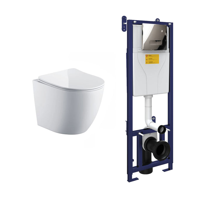 Remo Wall Hung Toilet &amp; SAN85 1.1m Wall Hung WC Frame Deal &amp; Chrome Flush Plate