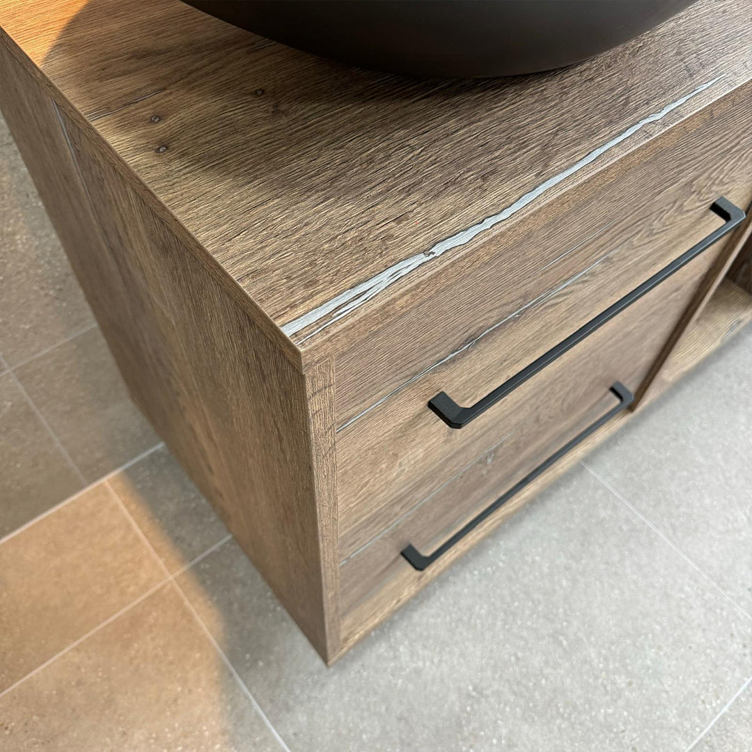 Josef Martin 1400mm Remo Wall Hung Vanity Unit &amp; Worktop - Pewter Oak