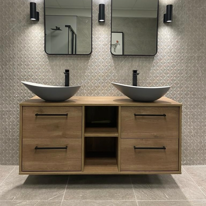 Josef Martin 1400mm Remo Wall Hung Vanity Unit &amp; Worktop - Halifax Oak