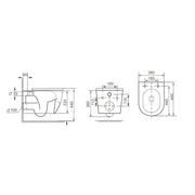 Remo Wall Hung Toilet & SAN85 1.1m Wall Hung WC Frame Deal & Chrome Flush Plate - Technical drawing