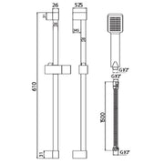 Eliseo Ricci Square Slide Rail Kit with Paddle Handset - Technical drawing