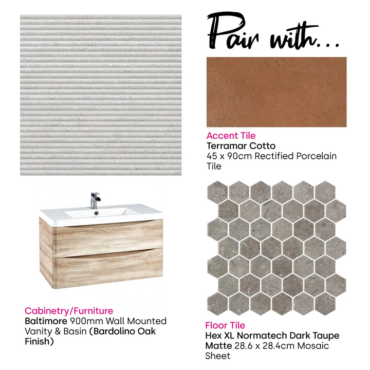 June Gris Suite Décor 30 x 90 Matt Rectified White Body Wall Tile - 1.35sqm perbox