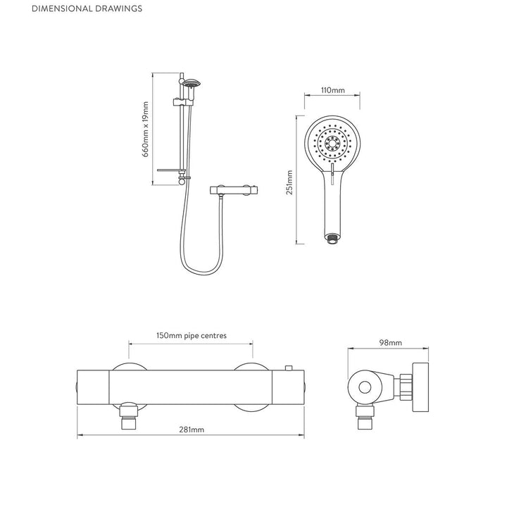 Aqualisa Black Mixer Bar Valve With Adj Head