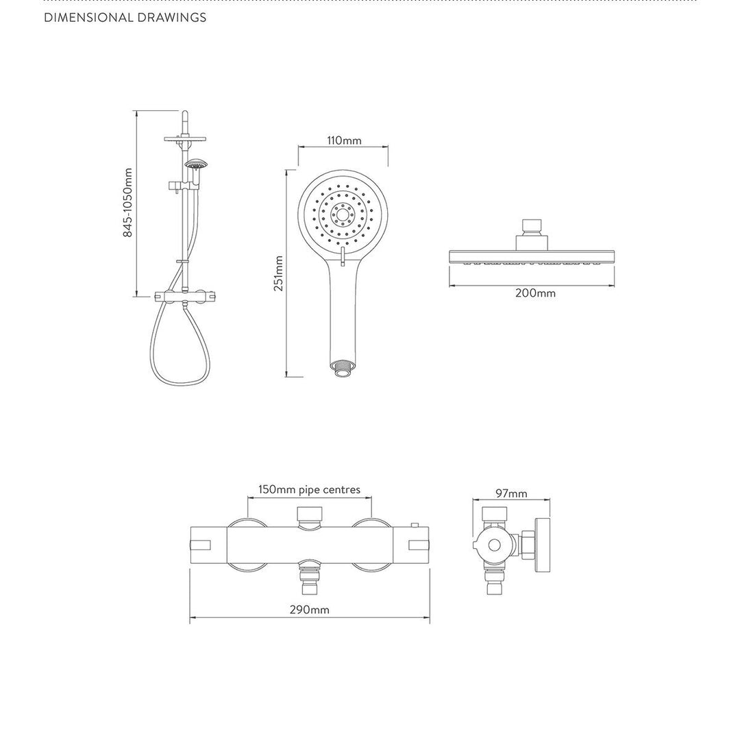 Aqualisa Black Mixer Bar Valve With Adj Head &amp; Drencher