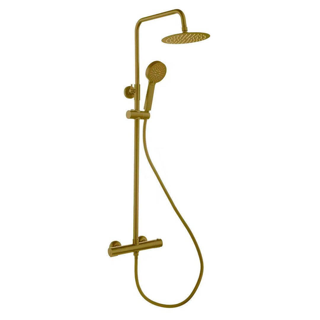 Rotunda Round Brushed Brass Thermostatic Shower Set