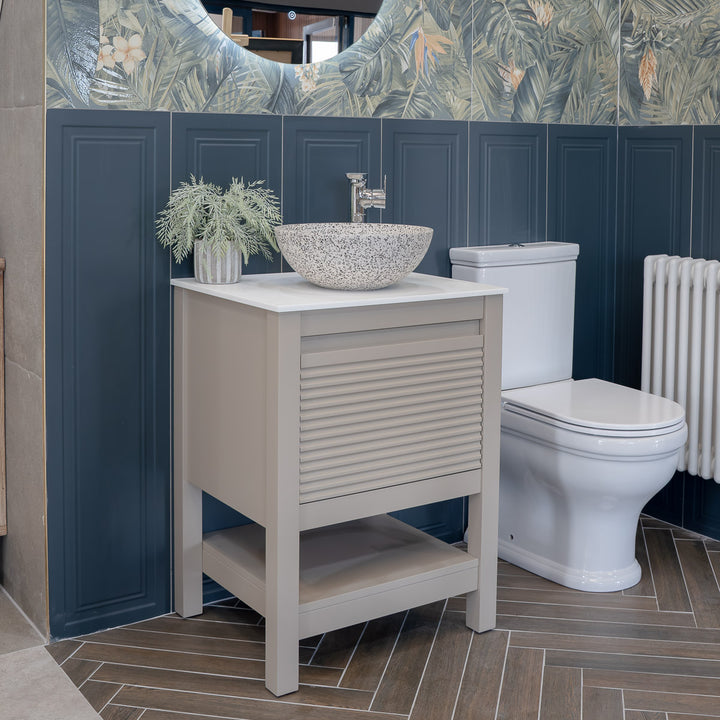 Josef Martin Roxbury 600mm Reeded Washstand &amp; Glacier White Worktop - Sand