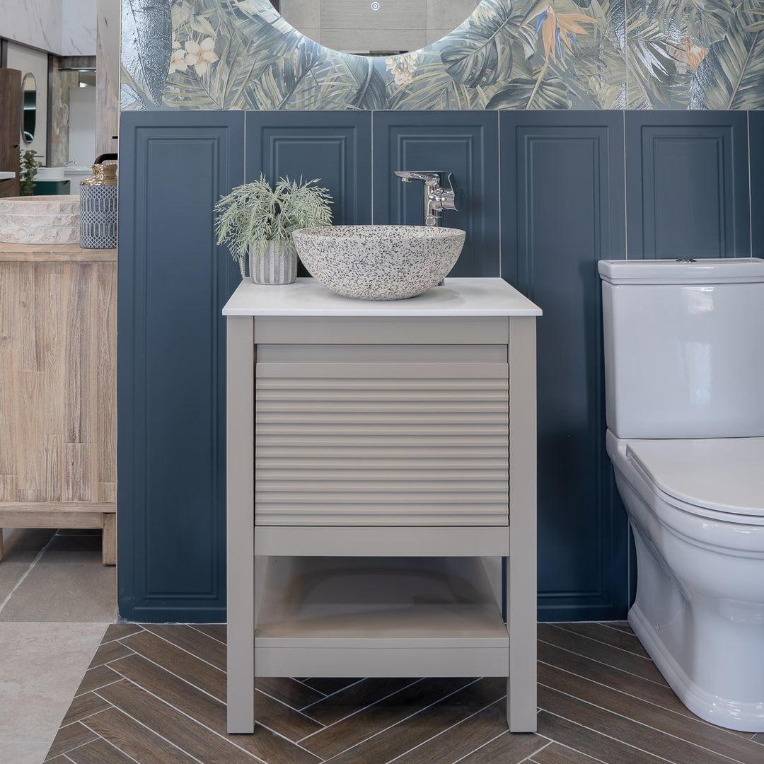 Josef Martin Roxbury 600mm Reeded Washstand &amp; Glacier White Worktop - Sand