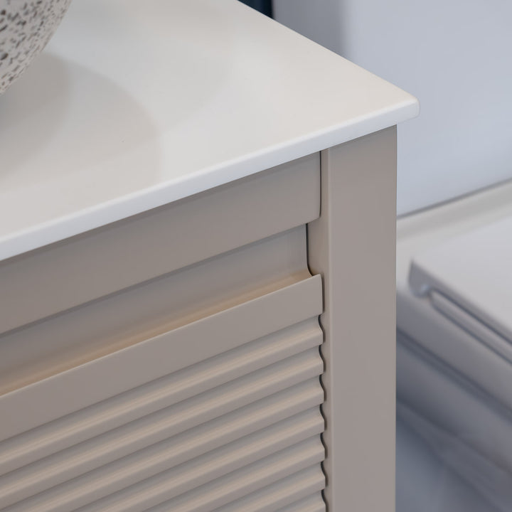 Josef Martin Roxbury 600mm Reeded Washstand &amp; Glacier White Worktop - Sand