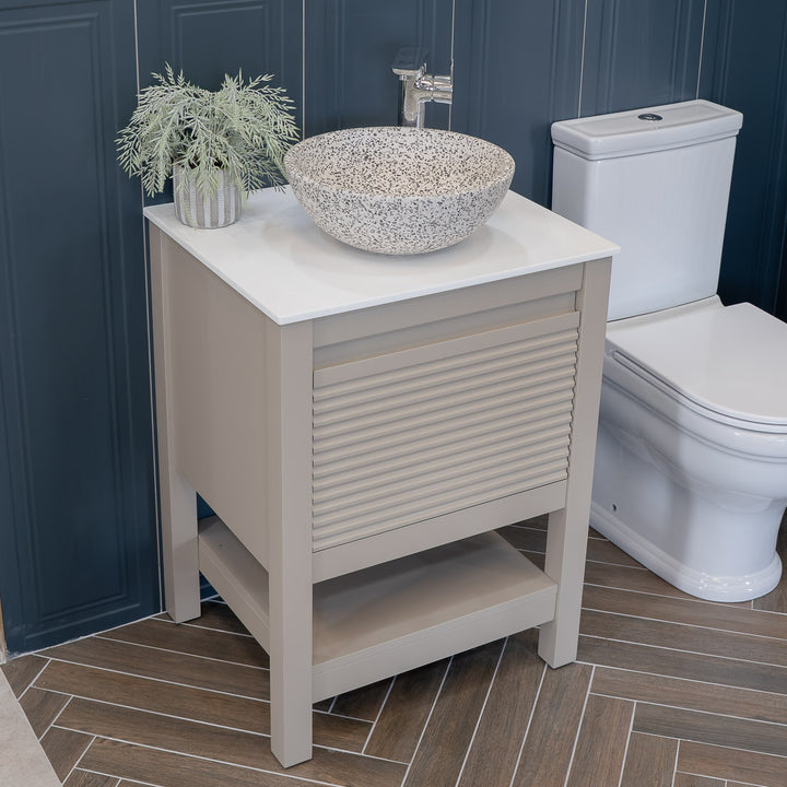 Josef Martin Roxbury 600mm Reeded Washstand &amp; Glacier White Worktop - Sand