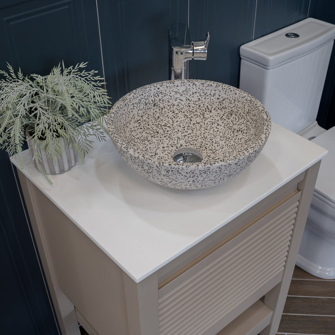 Josef Martin Roxbury 600mm Reeded Washstand &amp; Glacier White Worktop - Sand