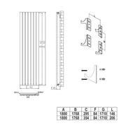 Vertigo 1800 x 354mm Single Panel Radiator - Anthracite - Technical drawing