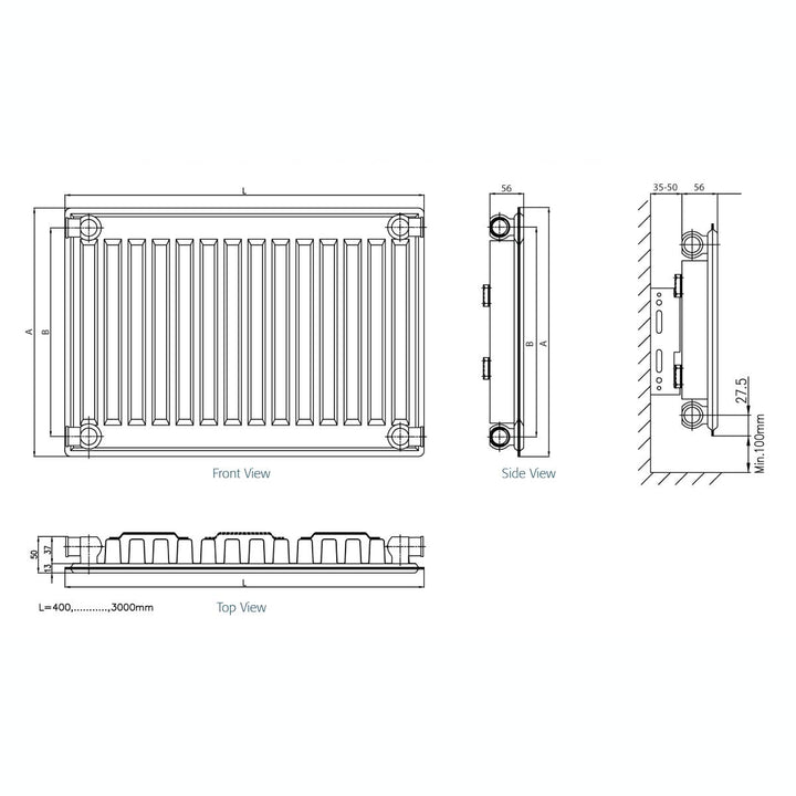 Mer-Rad Single Panel Single Convector Compact Radiator - 400 x 400mm
