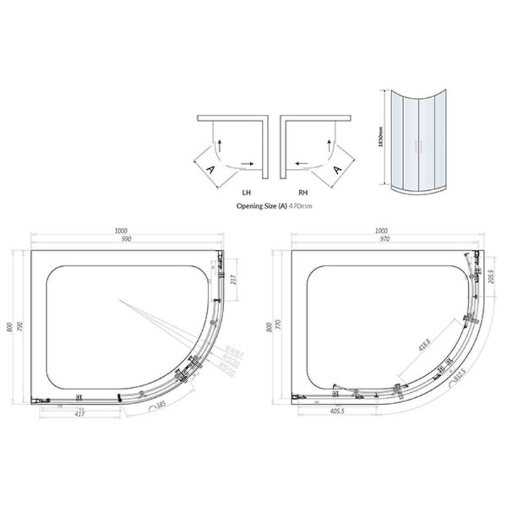 Kiimat Six² 1000 x 800mm Offset Quadrant Shower Enclosure