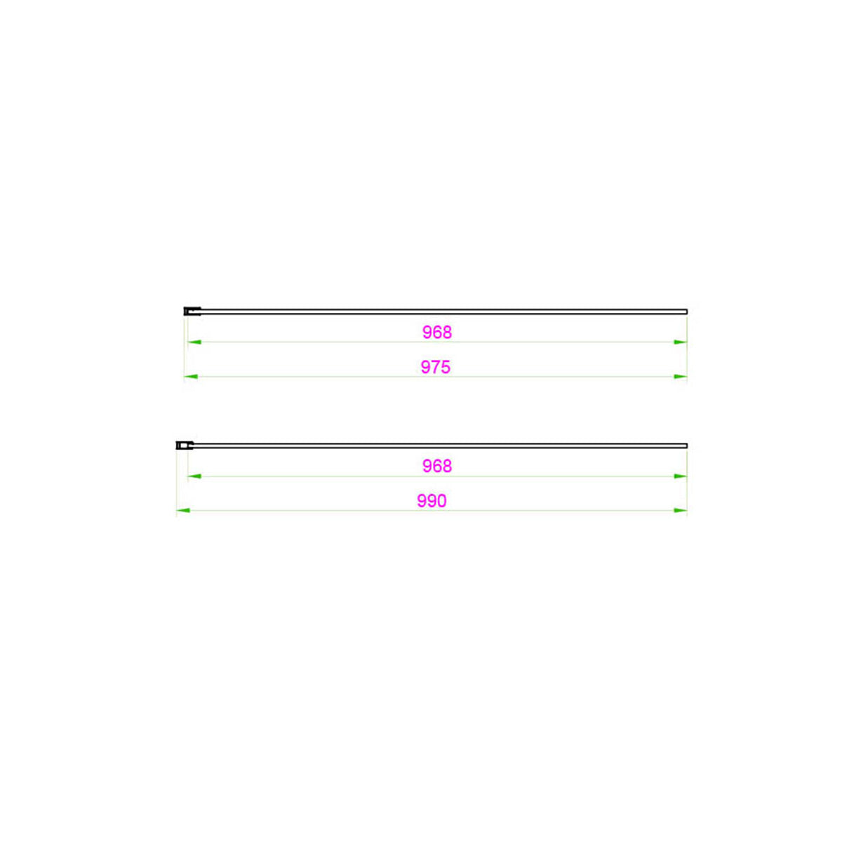 Kiimat Aqua 8mm Fluted Glass Wetroom Panel 1000mm with Gun Metal Profile - Technical drawing