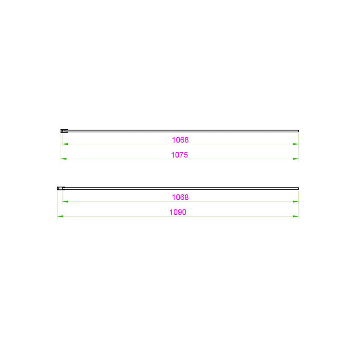 Kiimat Aqua 8mm Fluted Glass Wetroom Panel 1100mm with Gun Metal Profile - Technical drawing