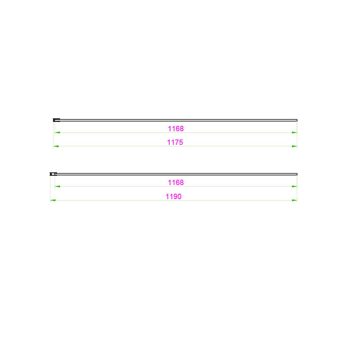 Kiimat Aqua 8mm Fluted Glass Wetroom Panel 1200mm with Brushed Bronze Profile - Technical drawing