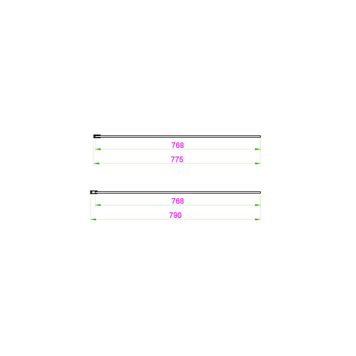 Kiimat Aqua 8mm Fluted Glass Wetroom Panel 800mm with Brushed Nickel Profile - Technical drawing