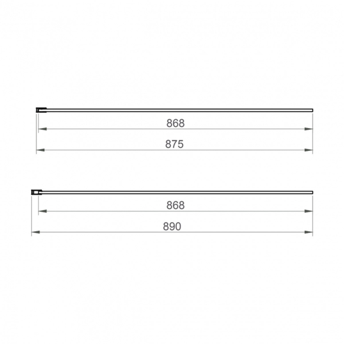 Kiimat Aqua 8mm Fluted Glass Wetroom Panel 900mm with Gun Metal Profile - Technical drawing