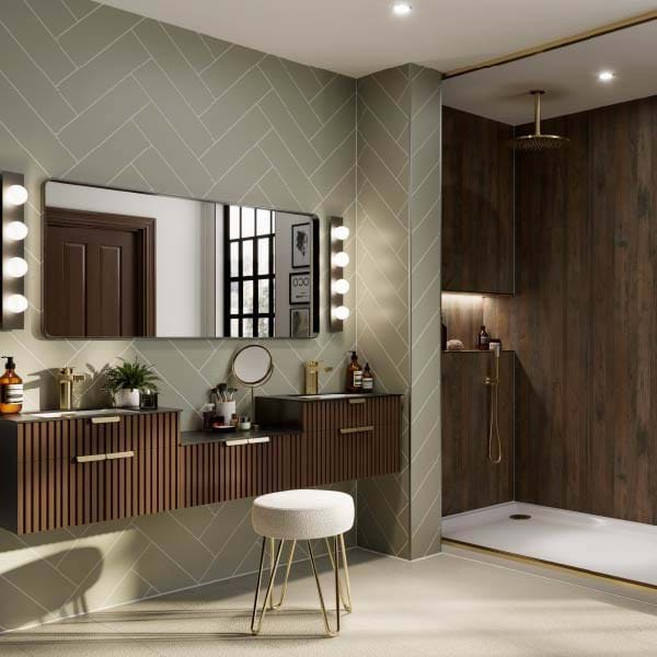 Multipanel Herringbone Tile Collection Sage Green 598mm Tongue &amp; Groove Panel