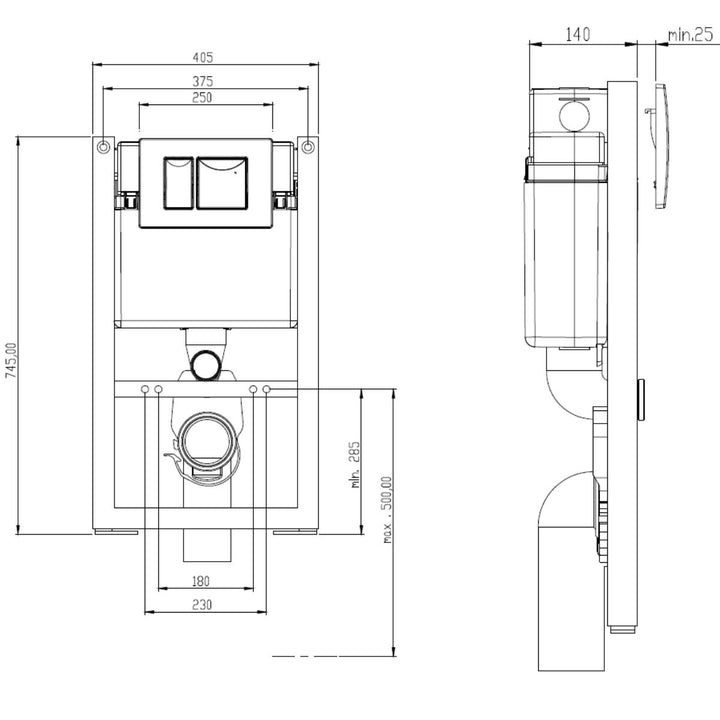 Objekt Ceramica SAN140 85cm Wall Hung WC Frame - Chrome Dual Flush Plate