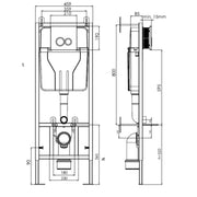 Objekt Ceramica SAN85 1.1m Slim Line Wall Hung WC Frame - Brushed Brass Flush Plate - Technical drawing