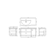Hudson Reed Sarenna 1000mm Wall Hung Vanity Unit & Basin - Left Hand - Mineral Blue SAR302L - Technical drawing