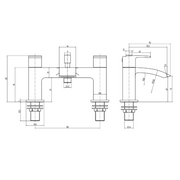 Eliseo Ricci Flow Deck Mounted Bath Shower Mixer - Brushed Brass - Technical drawing