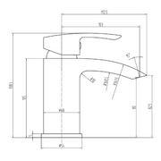 Eliseo Ricci Flow Mono Basin Mixer (inc. Sprung Waste) - Brushed Brass - Technical drawing