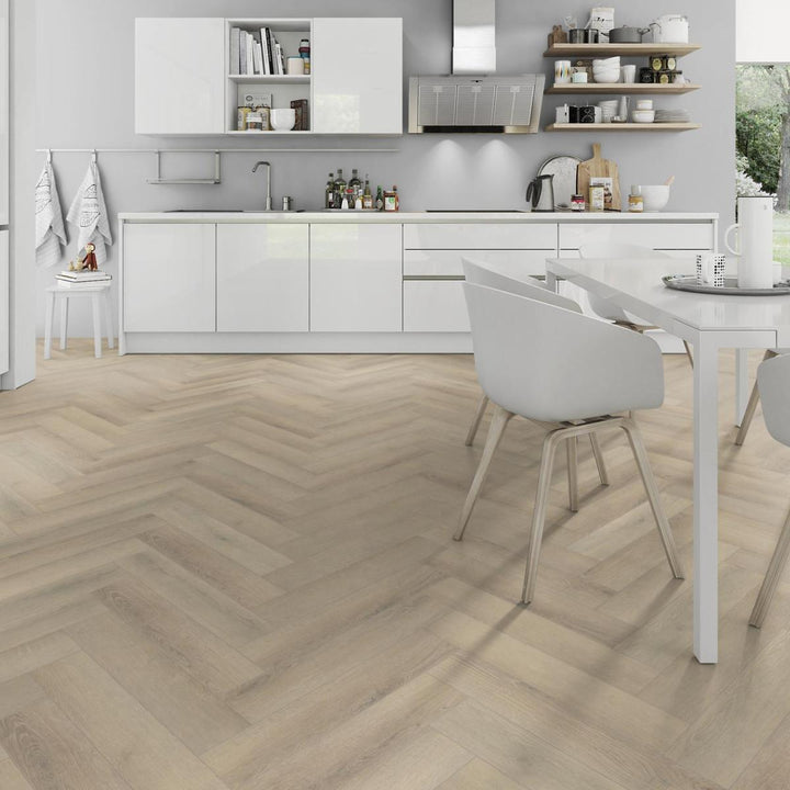 Lusso Floor Seashell Oak Herringbone Luxury Vinyl Flooring - 610 x 122 x 5 mm - 2.23 M2 Per box