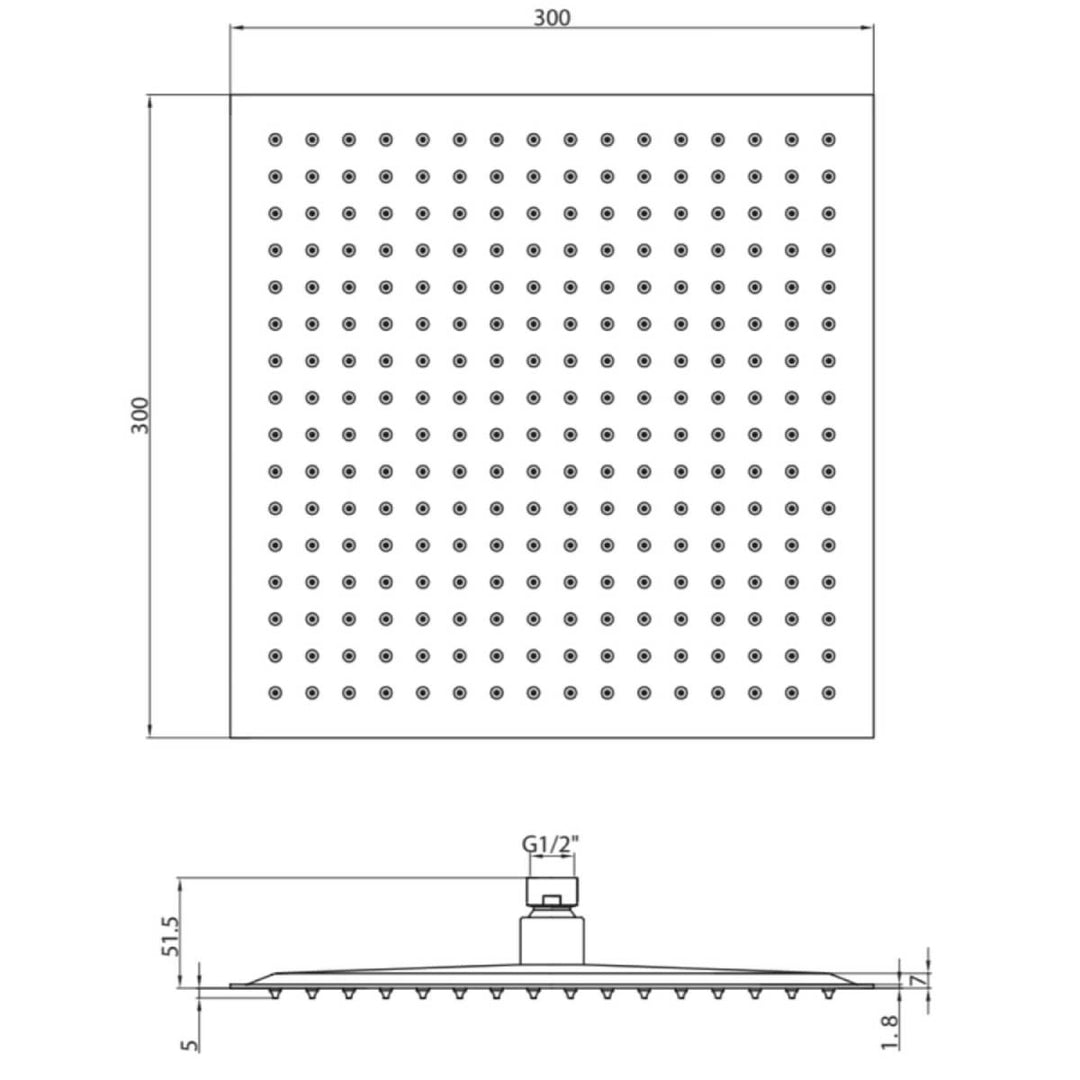 Black Square 300mm Fixed Shower Head