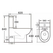 Shandon Close Coupled Fully Back to Wall Toilet with Cyclone Flush & Soft Close Seat - Technical drawing