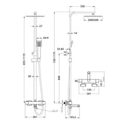 Block Square Rigid Riser Shower with Bath Filler - Technical drawing