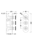 Hudson Reed Industrial Valves Triple Valve - Chrome - Technical drawing
