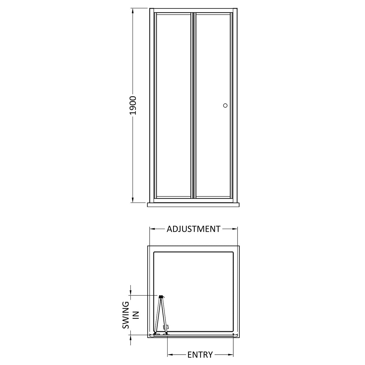Dene 1900 x 900mm Bi-Fold Shower Door - Brushed Brass - Technical drawing