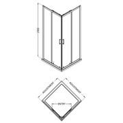 Nuie 800 x 800mm Corner Entry 6mm Enclosure 1900mm - Polished Chrome - Technical drawing