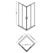 Nuie 900mm x  900mm Corner Entry 6mm Enclosure 1900mm - Polished Chrome - Technical drawing