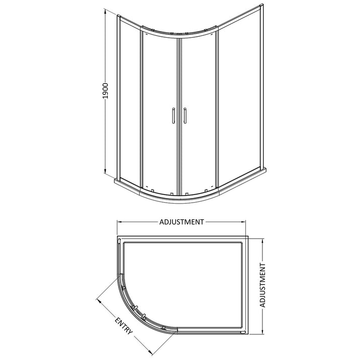 Dene Offset Quadrant Shower Enclosure 1900 x 1000mm x 800mm - Brushed Brass